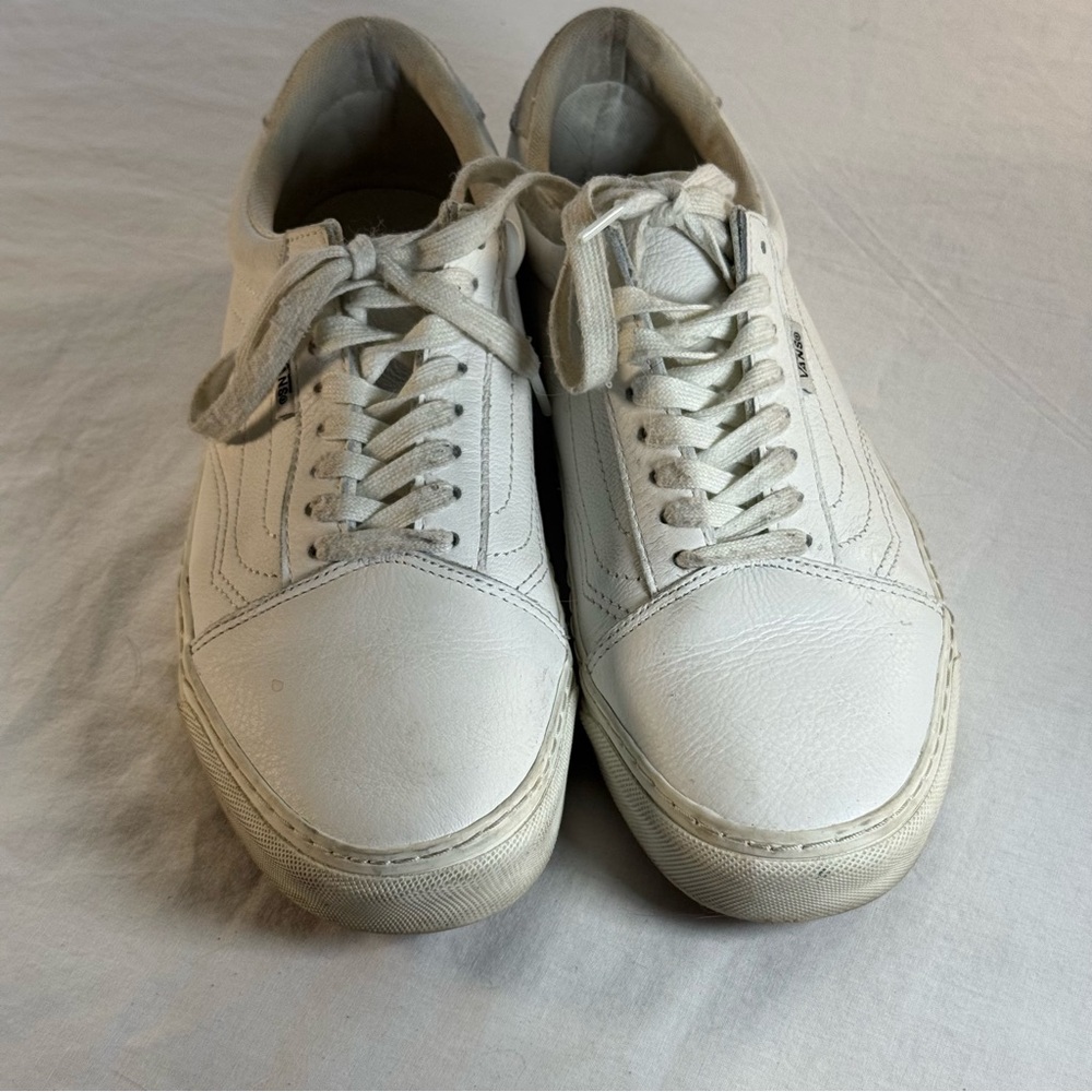 Vans Women's White Leather Lace Up Sneakers Size 10 (Men’s 8.5)